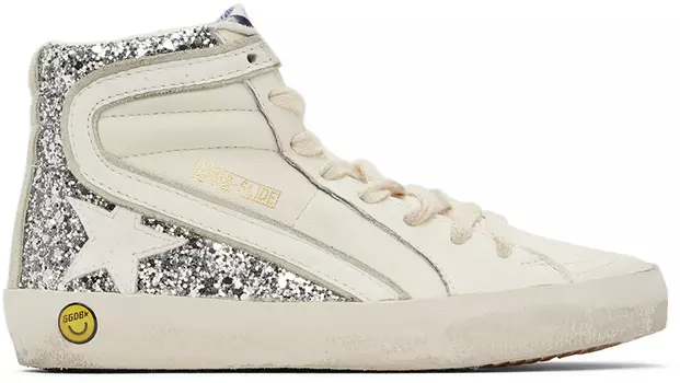 Детские бело-серебряные шлепанцы Golden Goose