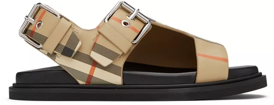 Детские бежевые сандалии в клетку Burberry