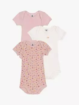 Детские боди с коротким рукавом в цветочек/полоску Petit Bateau, розовый/разноцветный