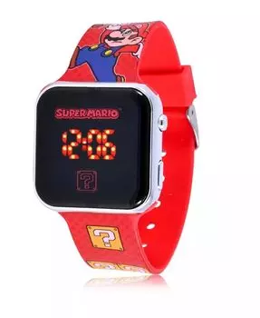 Детские часы Super Mario со светодиодом, красный силиконовый ремешок, 32 мм Nintendo, красный