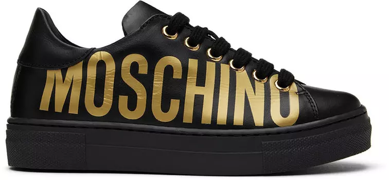 Детские черные кожаные кроссовки Moschino
