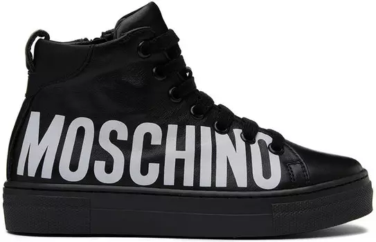 Детские черные кожаные высокие кеды Moschino