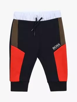 Детские джоггеры из смесового хлопка с цветными блоками и логотипом HUGO BOSS, темно-синие