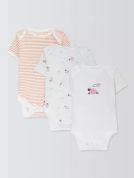 Детские хлопчатобумажные боди в овечью полоску с коротким рукавом John Lewis, розовый