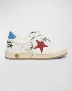 Детские кожаные низкие кеды Ballstar из замши со звездами Golden Goose, цвет Whitered Blue