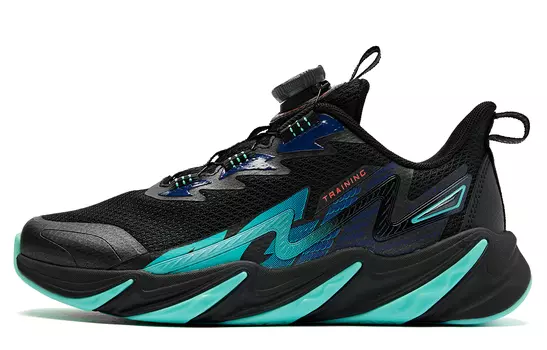 Детские кроссовки GS Low-top Black/Spring River Green Qiaodan, черный
