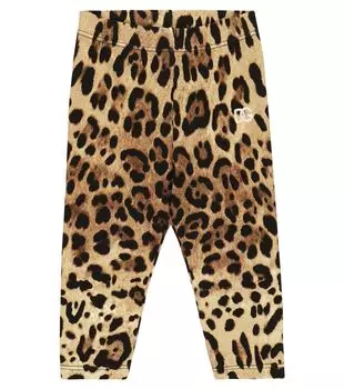 Детские легинсы из смесового хлопка с леопардовым принтом Dolce&Gabbana Kids, бежевый