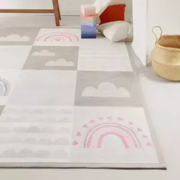 Детский ковер Esprit "Lovely Rainbow ESP-002", прямоугольный, двусторонний коврик, с цветной окантовкой 160х230 см, бежевый