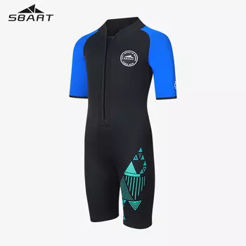 Детский купальник Shark Bart для мальчиков и девочек, гидрокостюм с короткими рукавами, цельный купальник 2 мм, черный и синий, размер M-5XL SBART