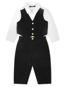 Детский однобортный хлопковый костюм Balmain Kids, черный