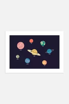 Детский плакат солнечной системы Postery, 30x40 см, синий