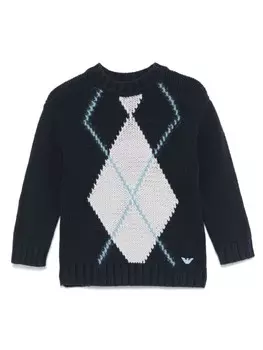 Детский свитер Emporio Armani Kids, вязка интарсия, синий