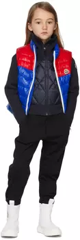 Детский темно-синий пуховый кардиган с высоким воротником Moncler Enfant