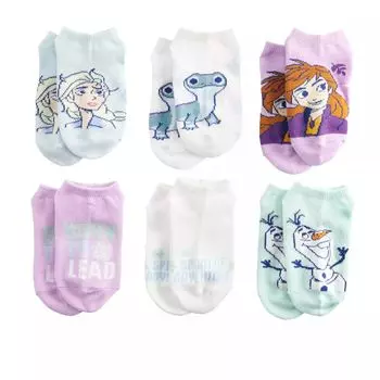 Disney's Frozen 2 Girls 4-6x 6 пар носков-непоказов Licensed Character