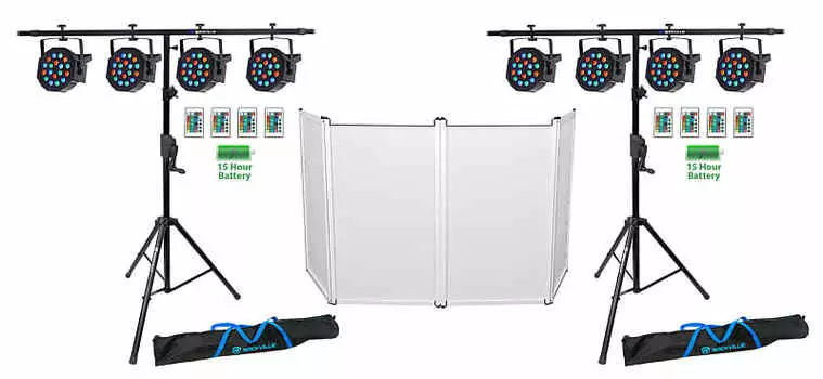 DJ Package (8) Rockville перезаряжаемые светодиодные прожекторы DMX DJ Wash Lights+Crank Stands+Facade (8) BATTERY PAR 50+(2) RVCS2+(2) RCS52-2