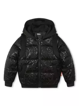Dkny Kids пуховик с монограммой, черный