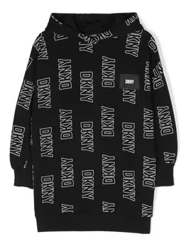 DKNY платье с капюшоном и логотипом, черный