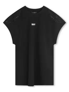 DKNY платье с короткими рукавами и вышитым логотипом, черный