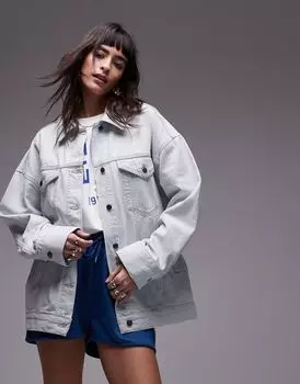 Длинная джинсовая куртка с эффектом потертости Topshop