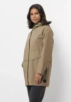 Длинная куртка Jack Wolfskin "MAINKAI LONG JKT W", с капюшоном, цвет Sand-Storm