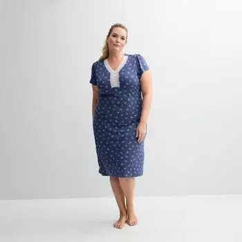 Длинная ночная рубашка из микробархата больших размеров Miss Elaine Essentials, цвет navy floral