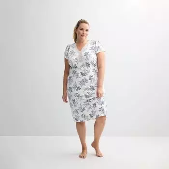 Длинная ночная рубашка из микробархата больших размеров Miss Elaine Essentials, цвет ivory floral