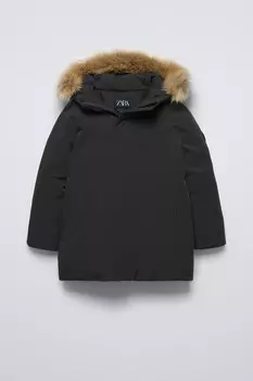 Длинная водоотталкивающая парка из перьев и пуха ZARA, черный