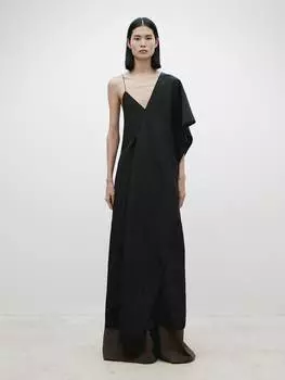 Длинное асимметричное платье Massimo Dutti, черный