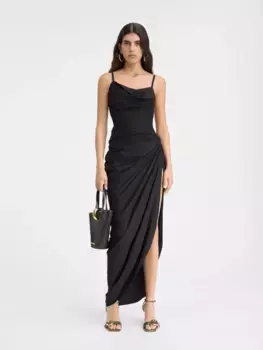 Длинное асимметричное платье с драпировкой Saudade Jacquemus, черный