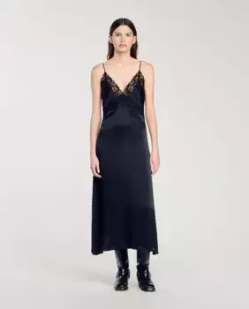 Длинное кружевное платье Sandro, черный