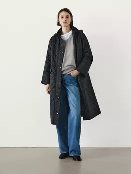 Длинное легкое стеганое пальто Massimo Dutti, черный