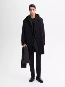 Длинное пальто из 100% шерсти Massimo Dutti, синий