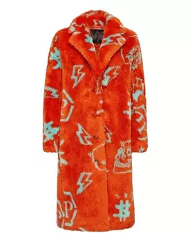 Длинное пальто из эко меха Monogram Philipp Plein, оранжевый