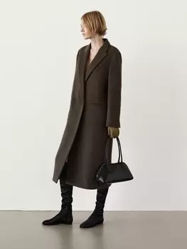 Длинное пальто из смеси шерсти Massimo Dutti, зеленый