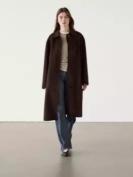 Длинное пальто из смеси шерсти Massimo Dutti, бургундия