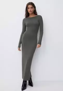 Длинное платье Long PULL&BEAR, хаки