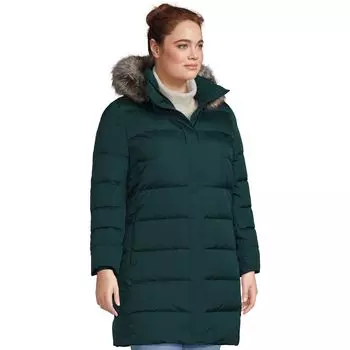 Длинное пуховое зимнее пальто Lands' End с капюшоном из искусственного меха больших размеров Lands' End, черный