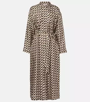 Длинное шелковое платье с цветочным принтом Fleur 'S Max Mara, экрю