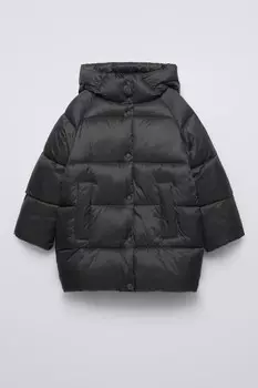 Длинное стеганое пальто ZARA, антрацитово-серый