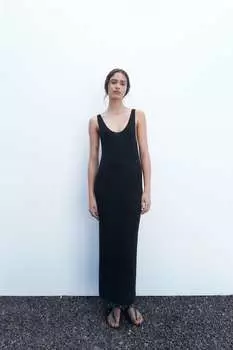 Длинное трикотажное платье ZARA, черный