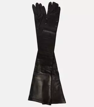 Длинные кожаные перчатки Maison Margiela, черный