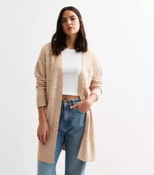 Длинный кардиган мягкой вязки светло-коричневого цвета New Look, песочный