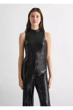 Длинный комбинезон с пайетками Mango, черный