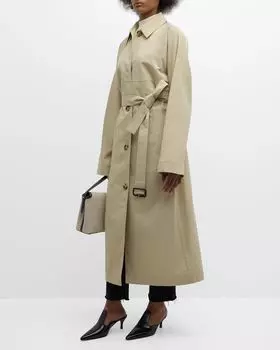 Длинный тренч из хлопка и шелка с поясом Toteme, цвет Beige Khaki