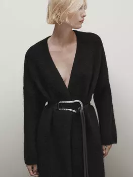 Длинный трикотажный кардиган Massimo Dutti, черный