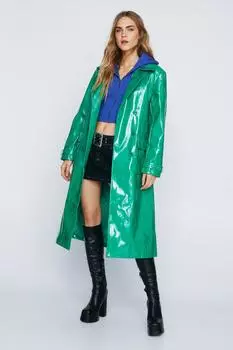 Длинный виниловый тренч Nasty Gal, зеленый