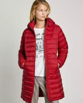 Длинный женский пуховик со съемным капюшоном Pepe Jeans, красный