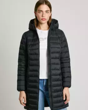 Длинный женский пуховик со съемным капюшоном Pepe Jeans, черный