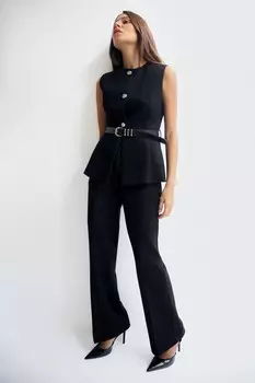 Длинный жилет с поясом ZARA, черный