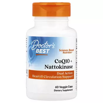 Doctor's Best, Коэнзим Q10 + наттокиназа, 60 растительных капсул
